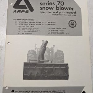 Arps Operation Manual Parts List Book J91 Series 70 Auger Snow Blower 94 975