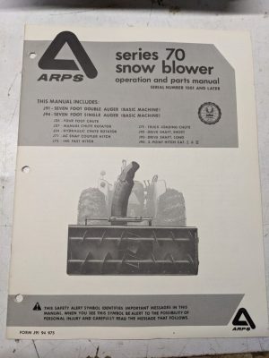 Arps Operation Manual Parts List Book J91 Series 70 Auger Snow Blower 94 975