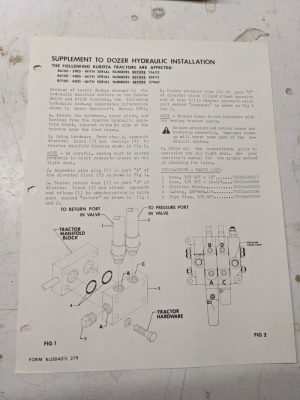 Supplement Dozer Hydraulic Installation Instructions B6100 B7100 Ku504015 Kubota