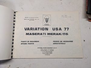 Maserati Merak Spare Parts List Book Manual Catalog #208 Supplement Usa 77 / Ss