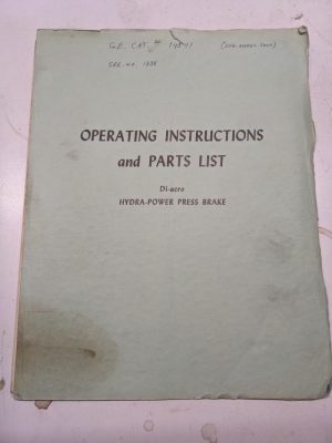 Di-Acro Hydra Power Press Brakes Operating Instructions Parts List