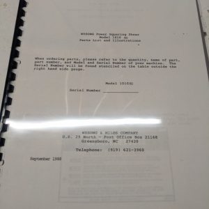 Wysong Parts List Book Manual Power Squaring Shears 1010 Rd 1988