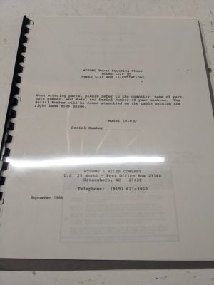 Wysong Parts List Book Manual Power Squaring Shears 1010 Rd 1988