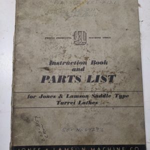 Jones & Lamson Instructions Book Parts List Manual Saddle Turret Lathe