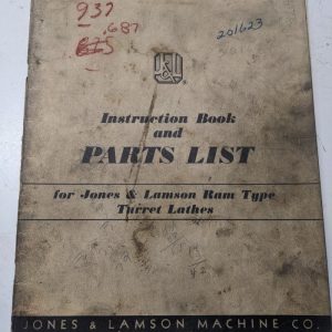 Jones & Lamson Instructions Book Parts List Manual Ram Type Turret Lathe