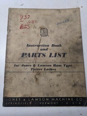 Jones & Lamson Instructions Book Parts List Manual Ram Type Turret Lathe