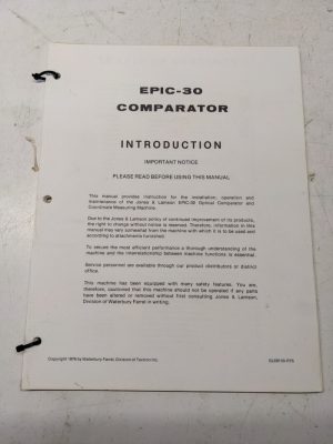 Epic-30 Optical Comparator Operation Maintenance Manual Jones & Lamson 1976