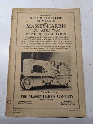 Massey Harris 101 & 102 Senior Tractors Row Crop Parts List Book Manual