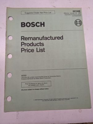Bosch Remanufactured Products Dealer Price List 221046 1986 Alternator Starter