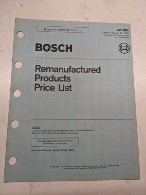 Bosch Remanufactured Products Jobber Price List 221046 1986 Alternator Starter