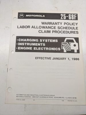 Motorola Warranty Policy Labor Allowance 1986 Charging Systems Engine Electronic