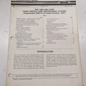 Motorcraft 1980 1983 Ford Fixed Orifice Tube Refrigerant System 1982 Bulletin
