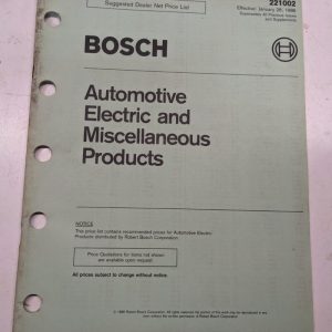 Bosch Dealer Price List Catalog Automotive Products 1986 221002 Shop Manual