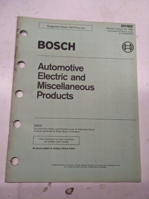 Bosch Dealer Price List Catalog Automotive Products 1986 221002 Shop Manual