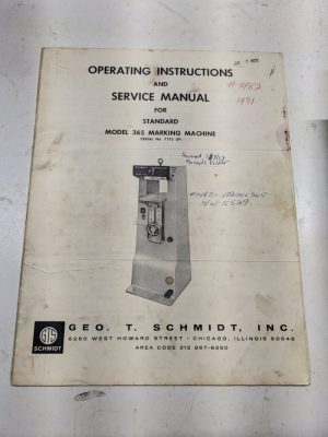Operating Instructions Service Manual Model 365 Marking Machine 1969 Geo Schmidt