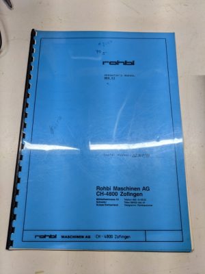 Rohbi Ch-4800 Rka 62 1988 Maintenance Book Saw Operator Manual