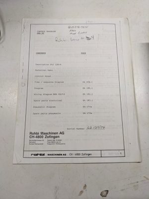 Rohbi Ch-4800 Rka 62 1984 Service Manual Part List Book Saw Control Handbook