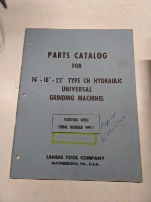 Landis Tool Ch 14 18 22 Universal Grinder 195 Part Catalog List Book Manualtype