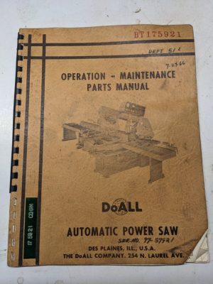 Doall Power Saw Operator C-68 Maintenance 1978 Parts List Book Manual