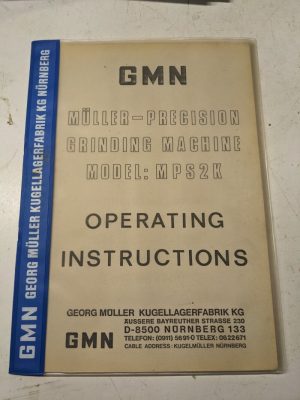 Grinding Machine Mps2K Operating Instruction Manual 1982 Shop Book Gmn Muller
