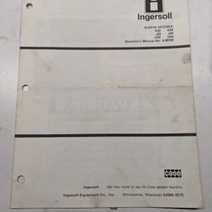 Ingersoll Lawn Case Tractor Sleeve Hitches K J H 22 24 9-99726 Operators Manual