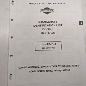 Briggs Stratton Manual Engine Crankshaft Identification List 130200-422700 Model
