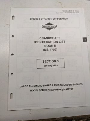 Briggs Stratton Manual Engine Crankshaft Identification List 130200-422700 Model