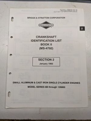 Briggs & Stratton Manual Engine Crankshaft Identification List 6B – 126800 Model