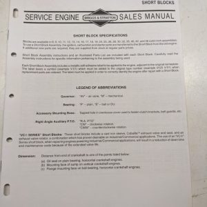 Briggs & Stratton 1997 Service Engine Sales Manual Model Series Breakdown