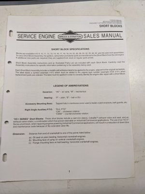 Briggs & Stratton 1997 Service Engine Sales Manual Model Series Breakdown