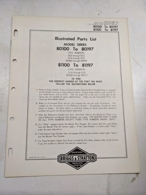 Briggs & Stratton Illustrated Engine Repair Parts List Book Manual 80100 81100