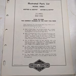 Briggs & Stratton Illustrated Engine Repair Parts List Book Manual 60700 61700