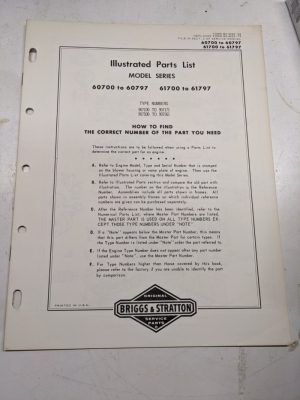 Briggs & Stratton Illustrated Engine Repair Parts List Book Manual 60700 61700