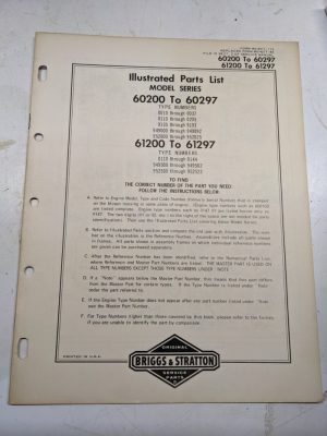Briggs & Stratton Illustrated Engine Repair Parts List Book Manual 60200 61200