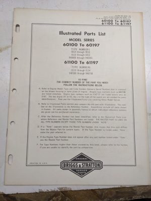 Briggs & Stratton Illustrated Engine Repair Parts List Book Manual 60100 61100