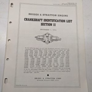 Briggs & Stratton Crankshaft Identification List Section 2 1974 Dimensional Data