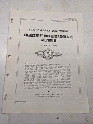 Briggs & Stratton Crankshaft Identification List Section 2 1974 Dimensional Data