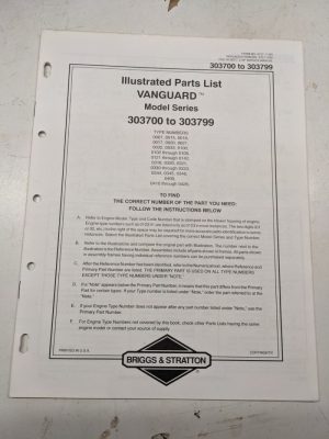 Briggs & Stratton Illustrated Engine Vanguard Parts List Manual 303700-303799