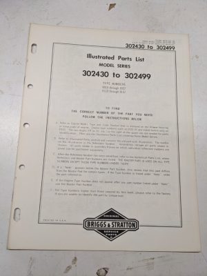 Briggs & Stratton Illustrated Engine Repair Parts List Book Manual 302430-302499