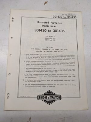 Briggs & Stratton Illustrated Engine Repair Parts List Book Manual 301430-301435