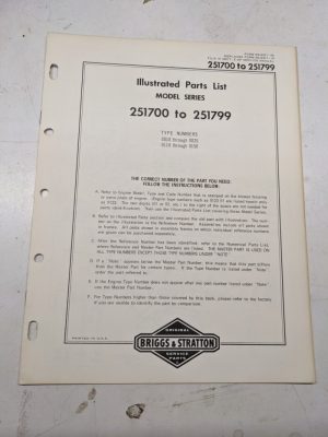 Briggs & Stratton Illustrated Engine Repair Parts List Book Manual 251700-251799