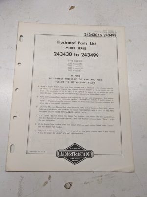 Briggs & Stratton Illustrated Engine Repair Parts List Book Manual 243430-243499