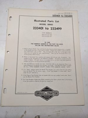 Briggs & Stratton Illustrated Engine Repair Parts List Book Manual 233401-233499
