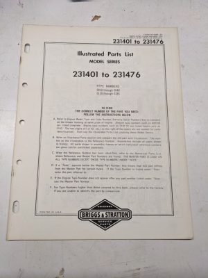 Briggs & Stratton Illustrated Engine Repair Parts List Book Manual 231401-231476