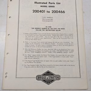 Briggs & Stratton Illustrated Engine Repair Parts List Book Manual 200401-200466