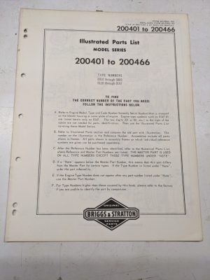 Briggs & Stratton Illustrated Engine Repair Parts List Book Manual 200401-200466