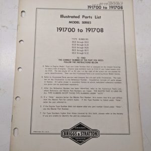 Briggs & Stratton Illustrated Engine Repair Parts List Book Manual 191700-191708