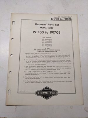 Briggs & Stratton Illustrated Engine Repair Parts List Book Manual 191700-191708