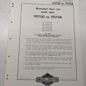 Briggs & Stratton Illustrated Engine Repair Parts Book Manual 191700-191708