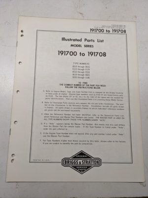 Briggs & Stratton Illustrated Engine Repair Parts Book Manual 191700-191708